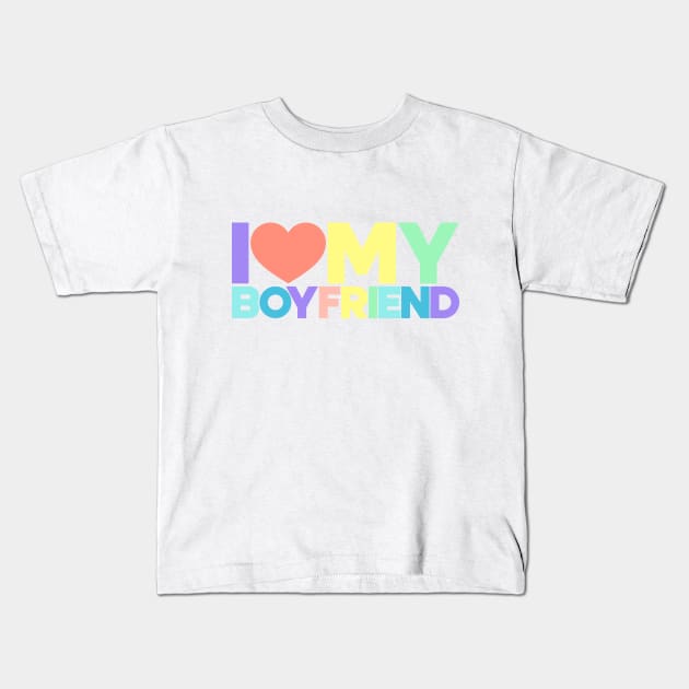 I Love My Boyfriend Red Hearts Love Couple (Rainbow) Kids T-Shirt by Luluca Shirts